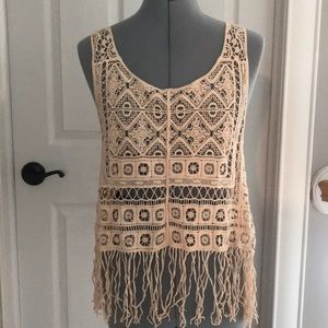 Tan lace top with fringe